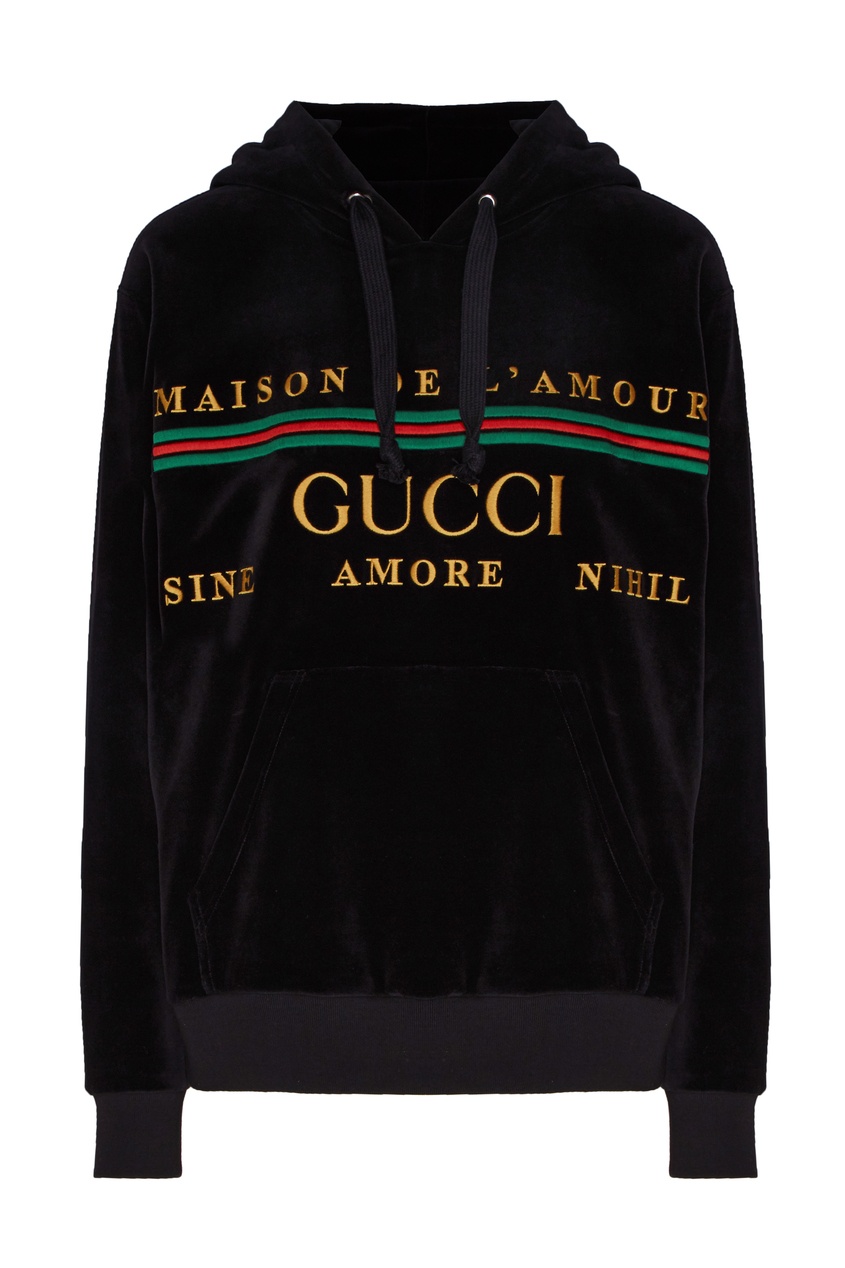 фото Черное бархатное худи с логотипом Gucci