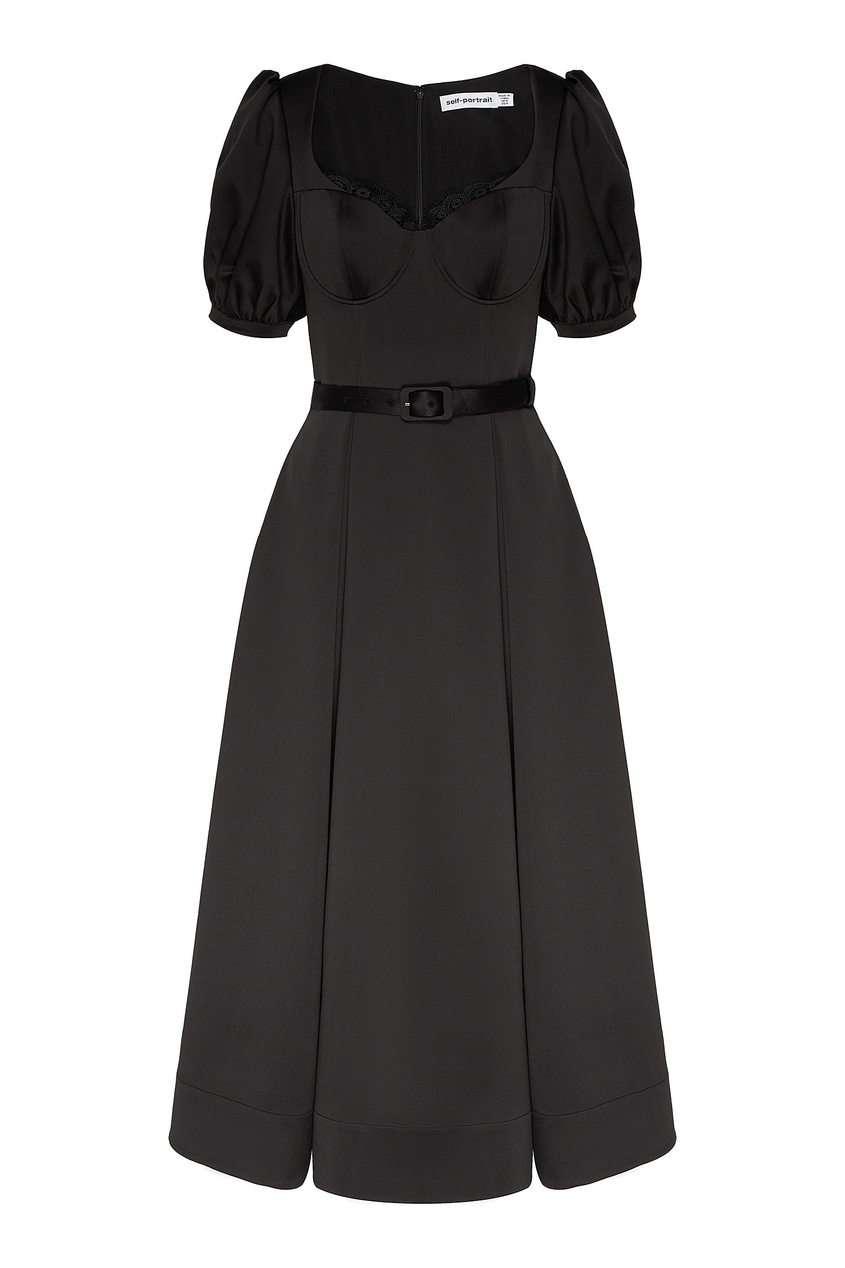 фото Черное платье с пышными рукавами self-portrait