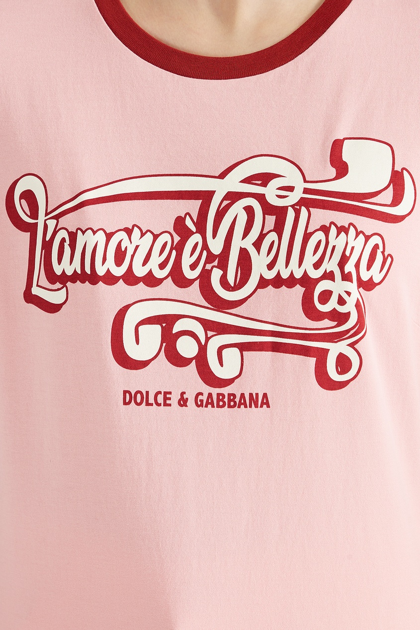 фото Розовая футболка с надписью dolce&gabbana