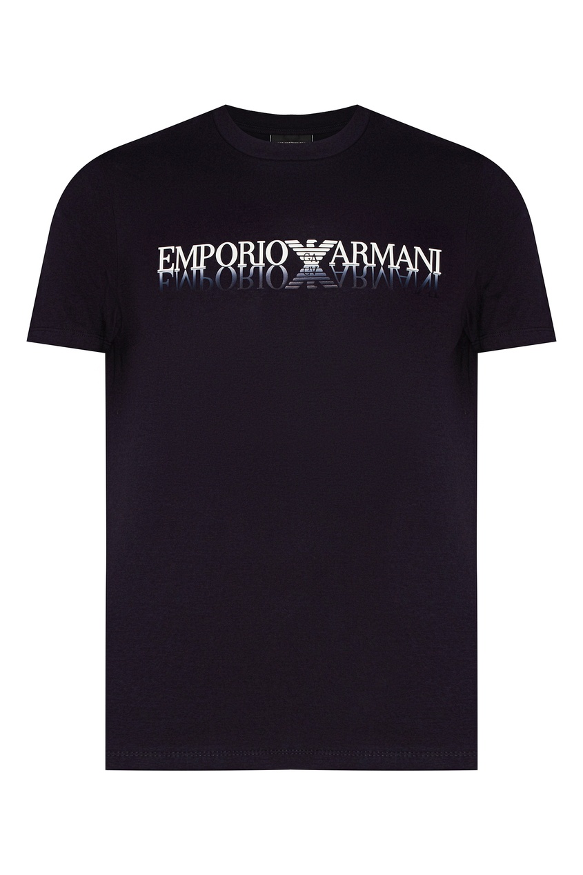 фото Темно-синяя футболка с контрастной надписью emporio armani