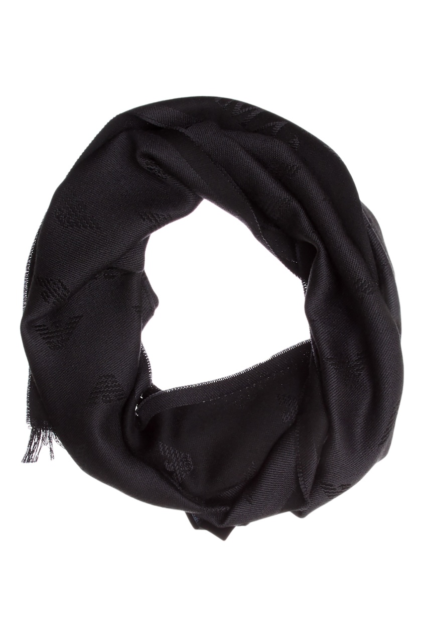 фото Темно-серый шарф с фирменной отделкой emporio armani