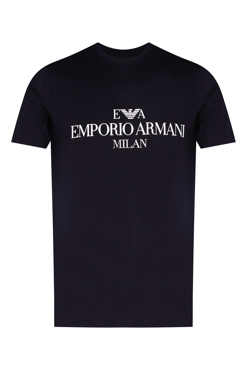 фото Темно-синяя футболка с контрастным логотипом emporio armani
