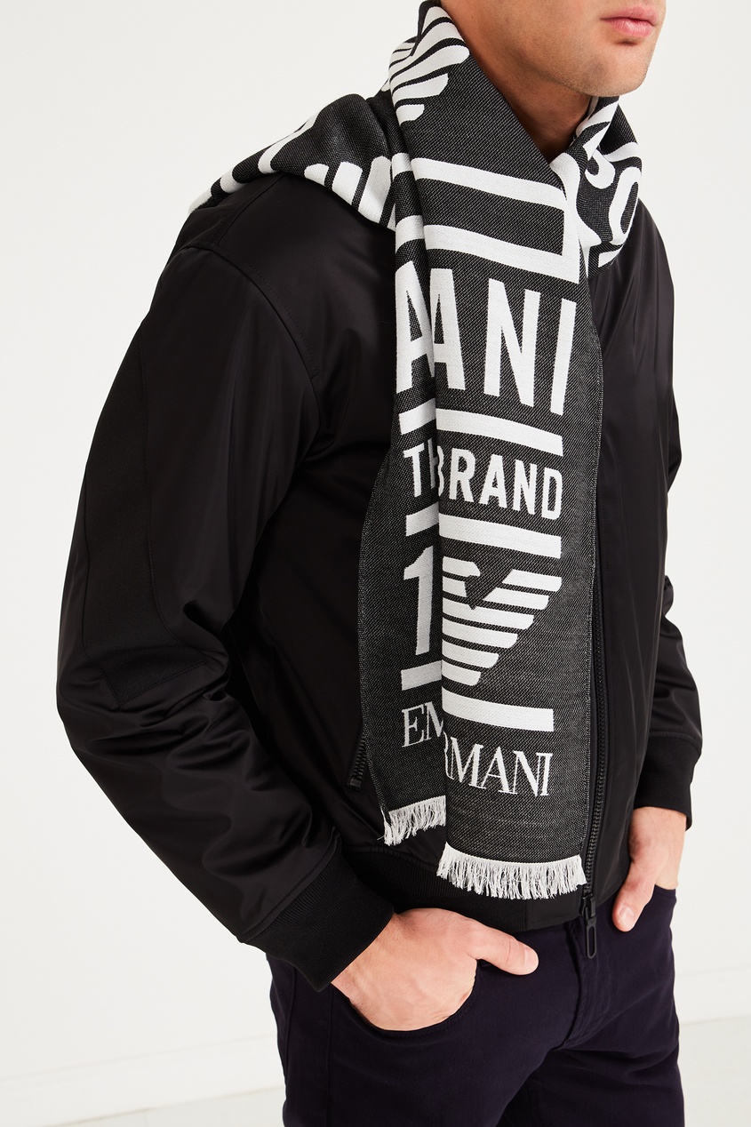 фото Черный шарф с контрастной отделкой emporio armani