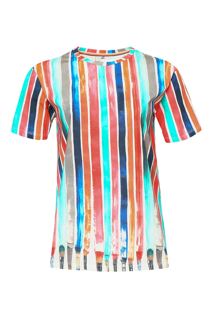

Белая футболка с рисунком в полоску, Multicolor
