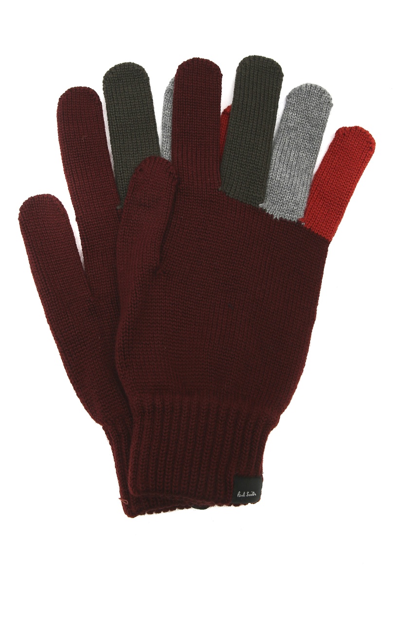 фото Бордовые перчатки с комбинированной отделкой Paul smith