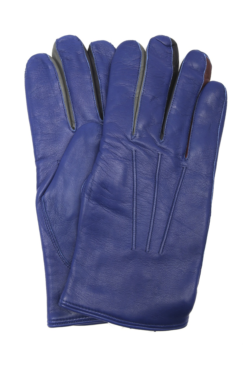 Синие кожаные перчатки с логотипом