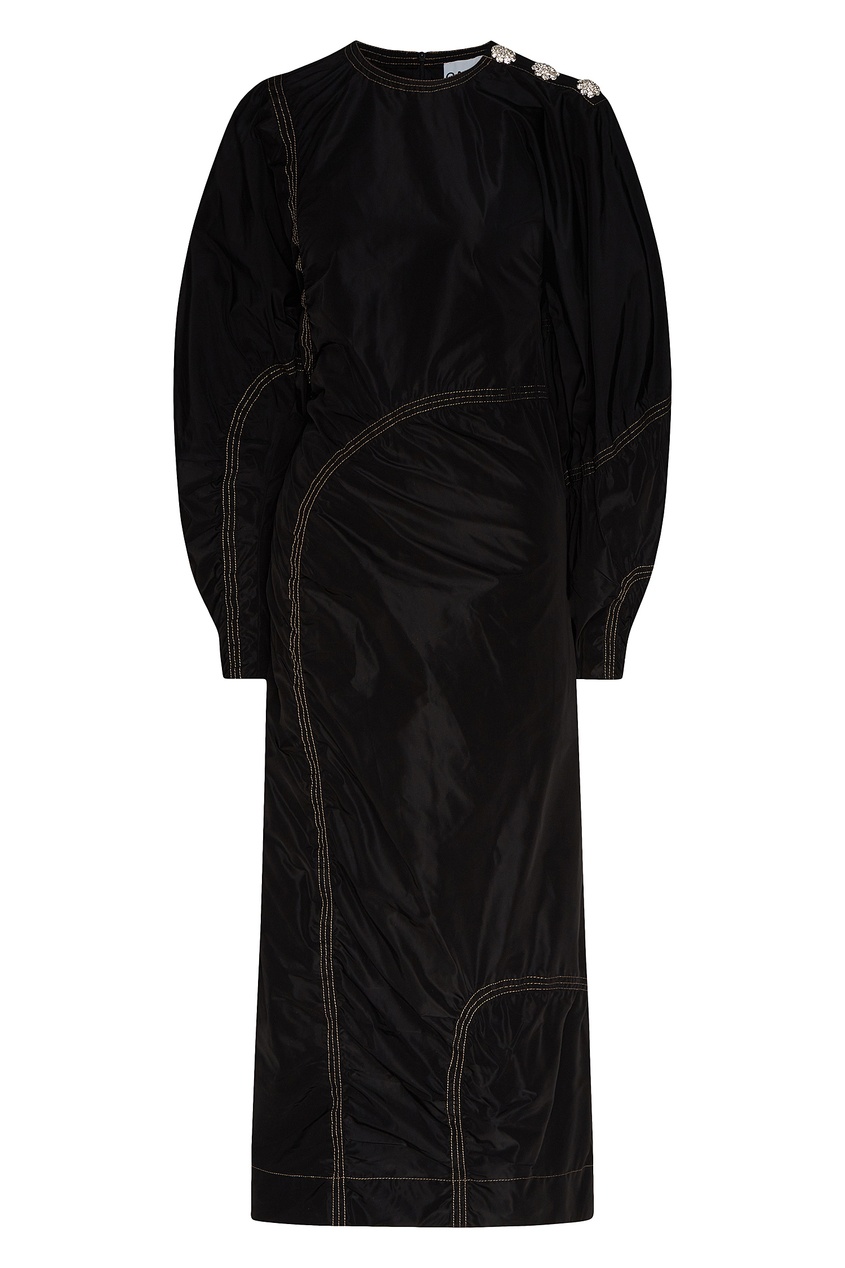 фото Черное платье из переработанного полиэстера ganni