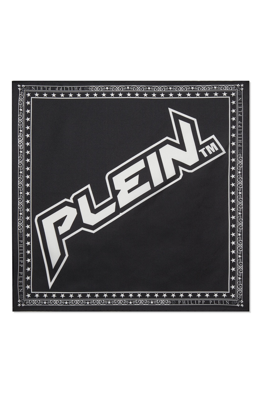Черно-белый шелковый платок с логотипом