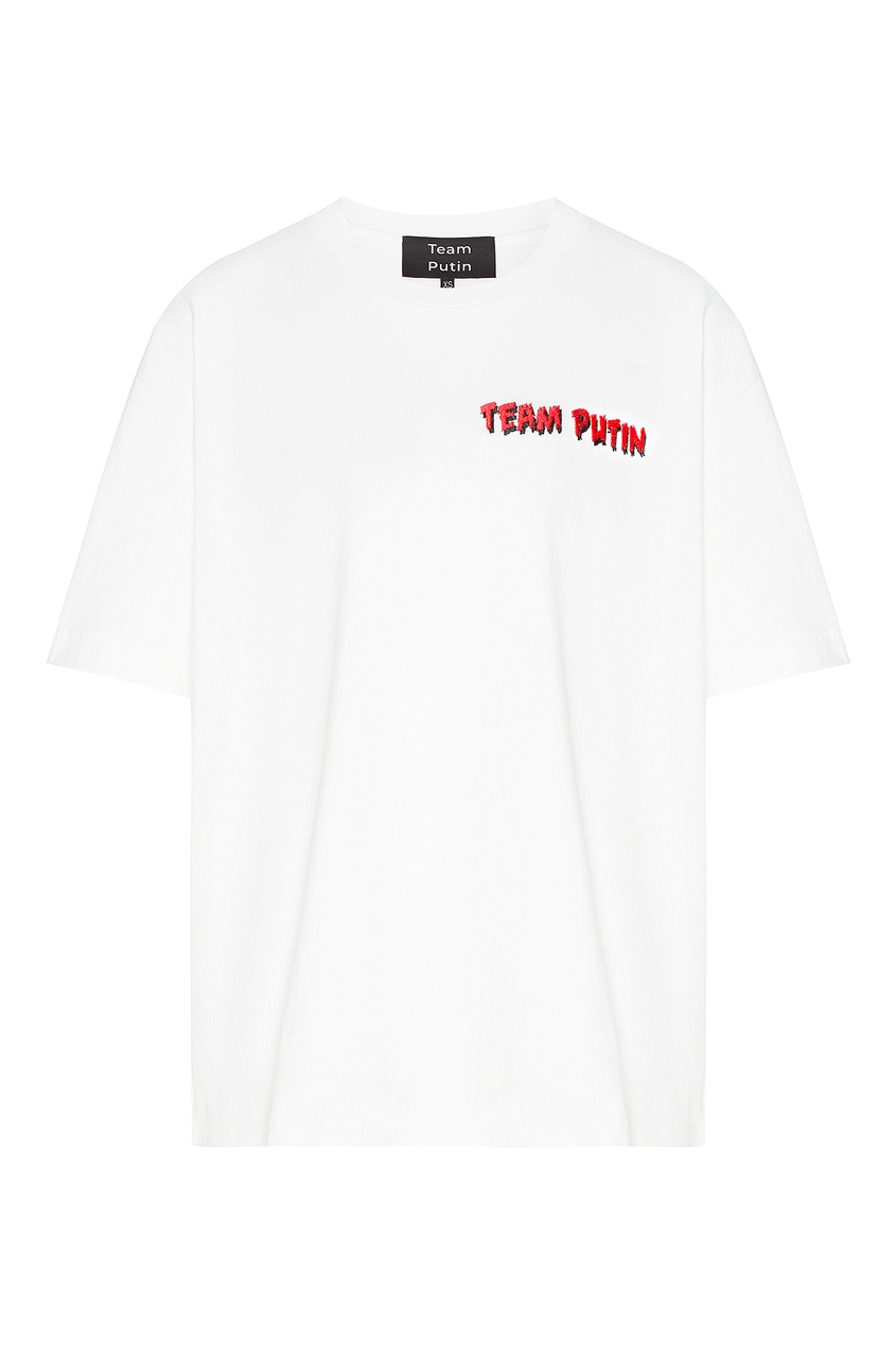 фото Белая футболка с красным логотипом team putin