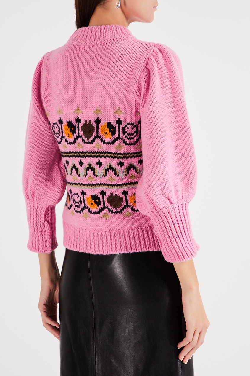 фото Розовый свитер с узорами ganni