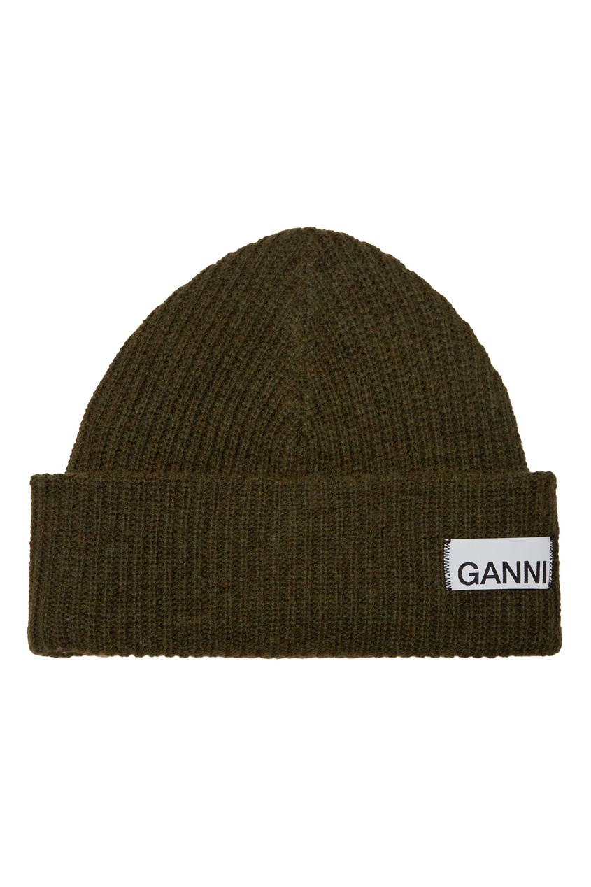фото Шерстяная шапка зеленого цвета Ganni
