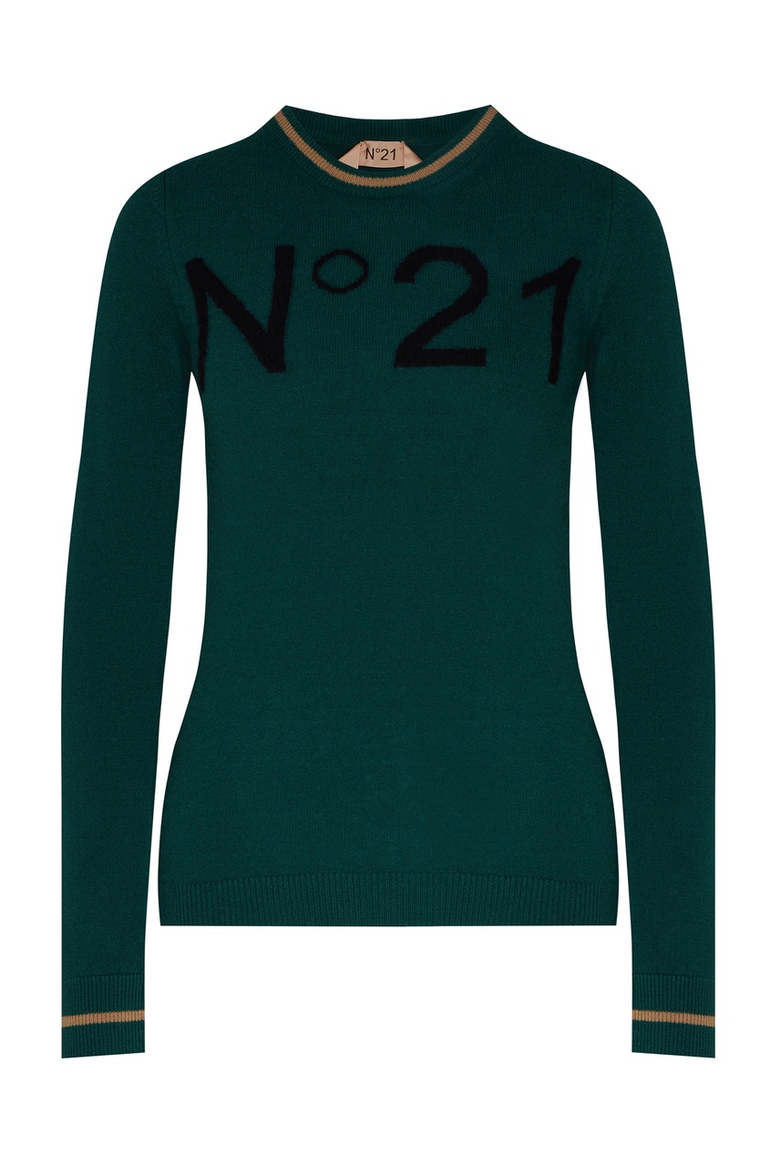 фото Зеленый джемпер с интарсией-логотипом No.21
