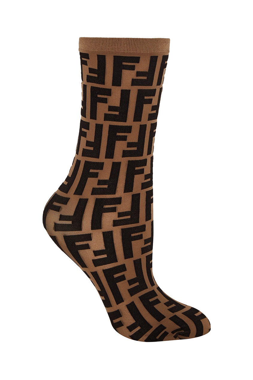 фото Легкие носки из полупрозрачной коричневой эластичной ткани fendi