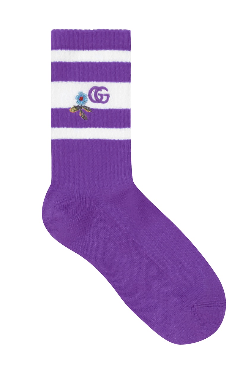 фото Бело-фиолетовые носки с вышивкой Gucci