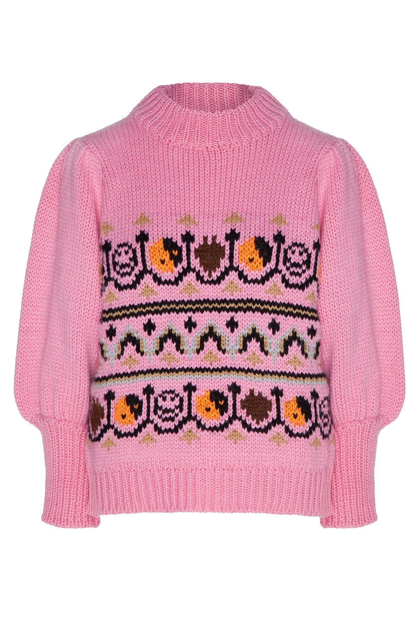 фото Розовый свитер с узорами ganni