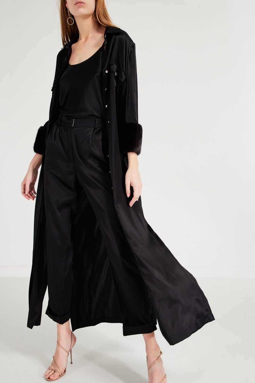 фото Черный шелковый костюм с меховой отделкой yana dress