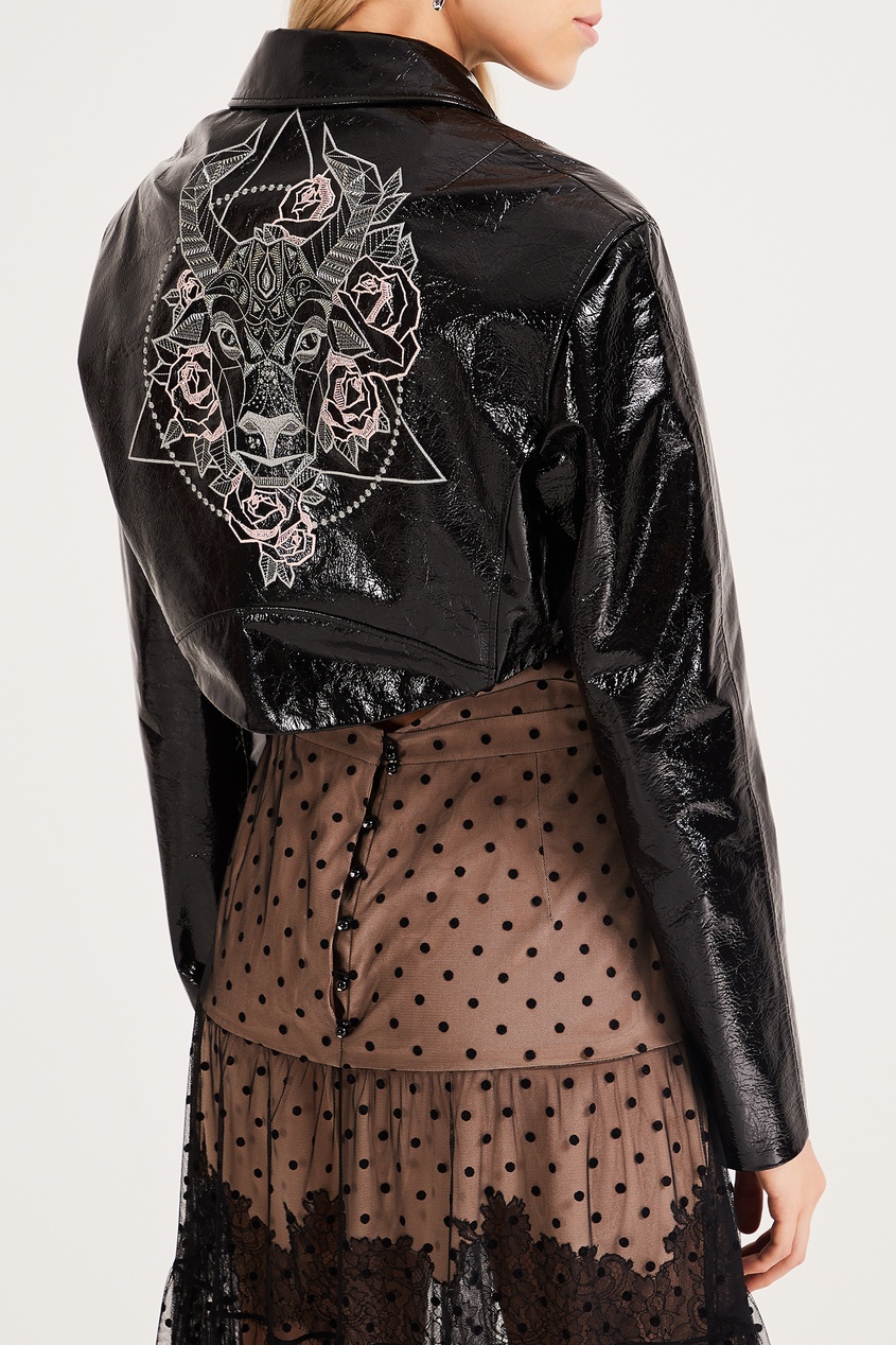 фото Короткая кожаная куртка с бисерной вышивкой Yana dress