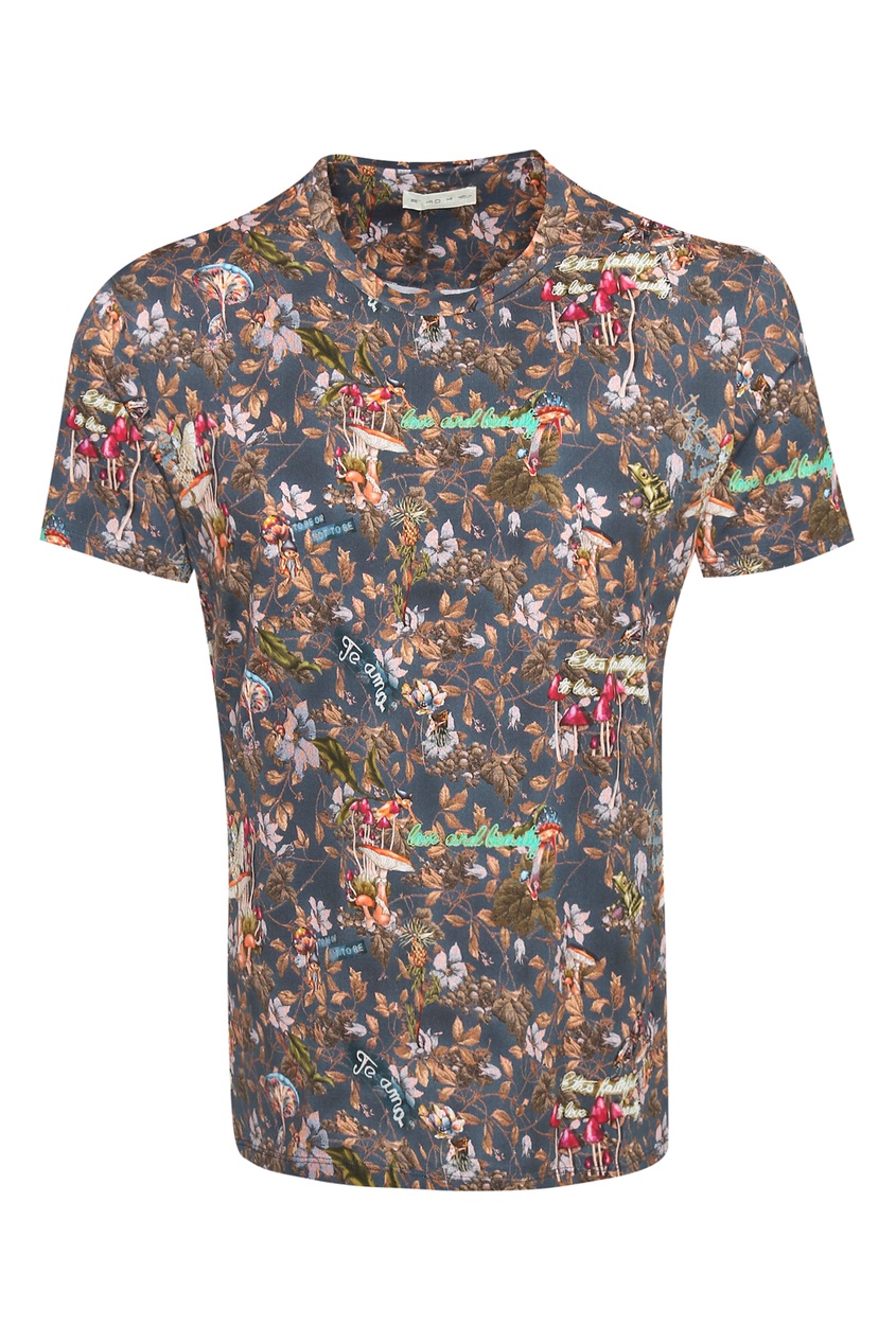 

Темно-синяя футболка с узорами и надписями, Multicolor