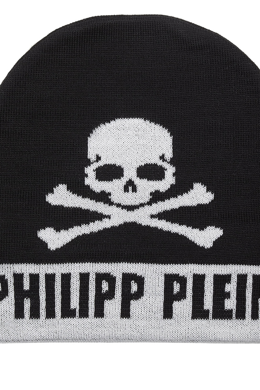 фото Двухцветная шапка с черепом philipp plein kids