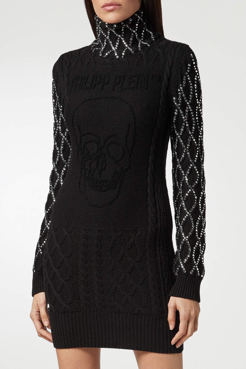 фото Вязаное платье черного цвета philipp plein