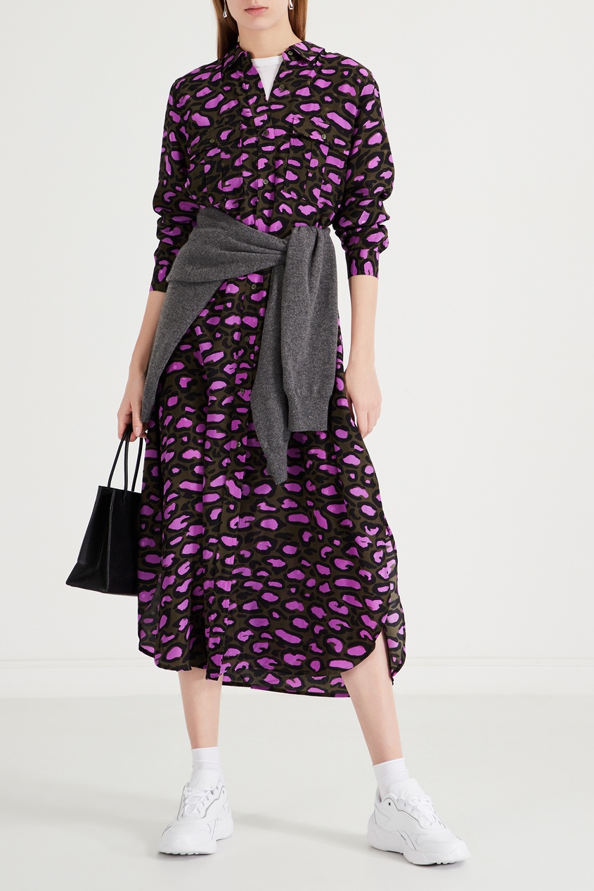 фото Платье-рубашка цвета хаки с леопардовым принтом essentiel antwerp