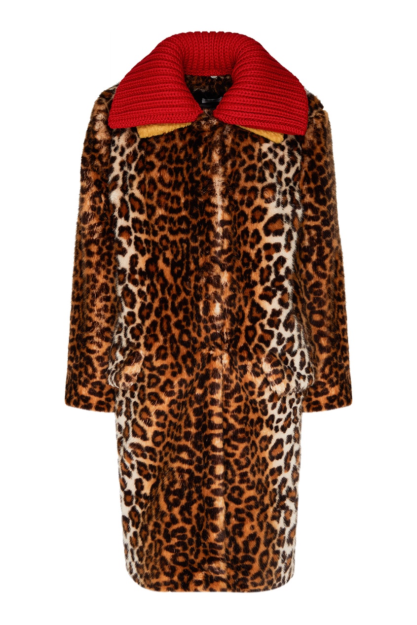 фото Леопардовое пальто с контрастным воротником miu miu