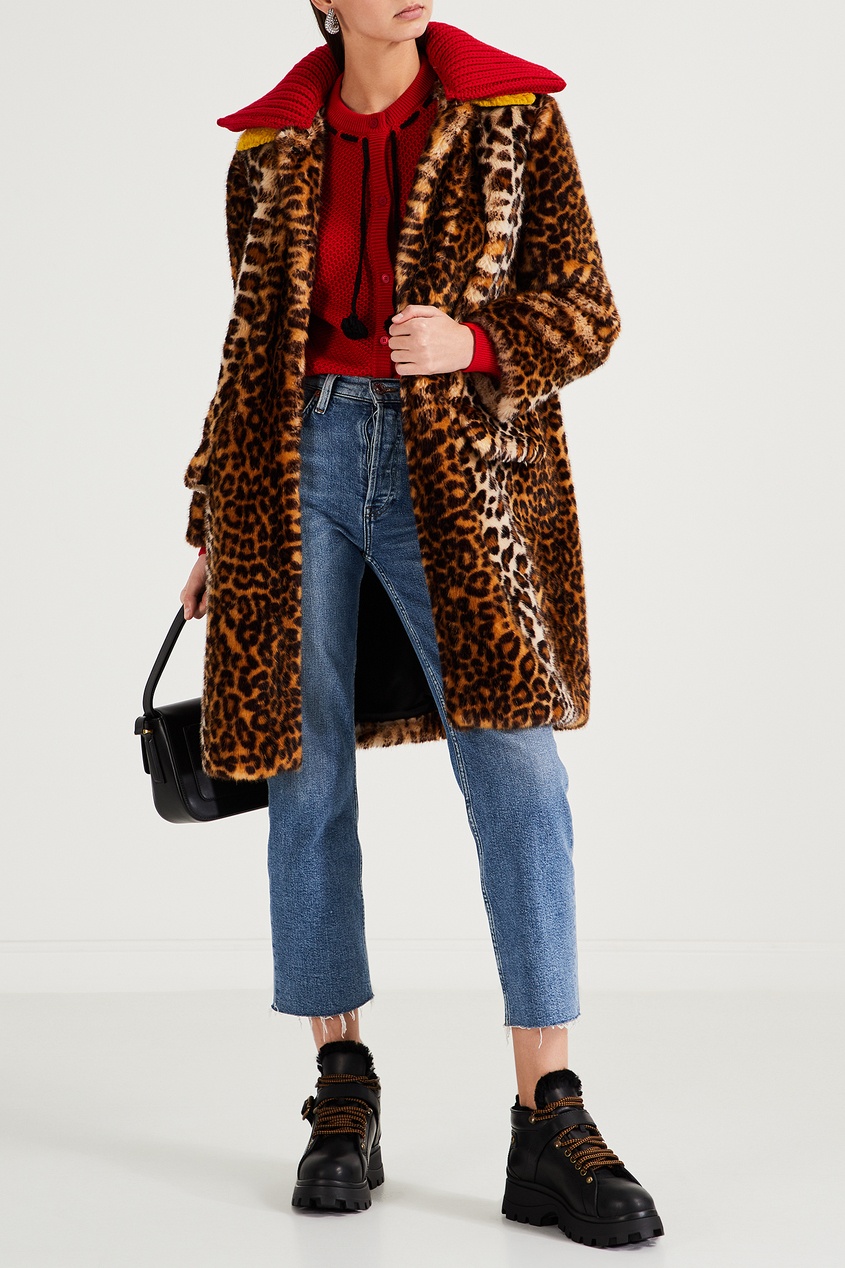 фото Леопардовое пальто с контрастным воротником miu miu