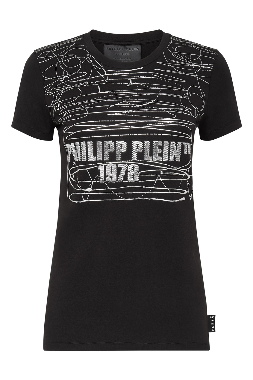 фото Черная футболка с серебристым узором Philipp plein