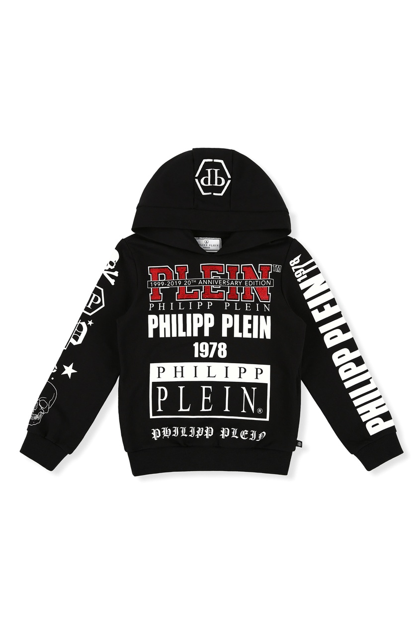 фото Черное худи с логотипами Philipp plein kids