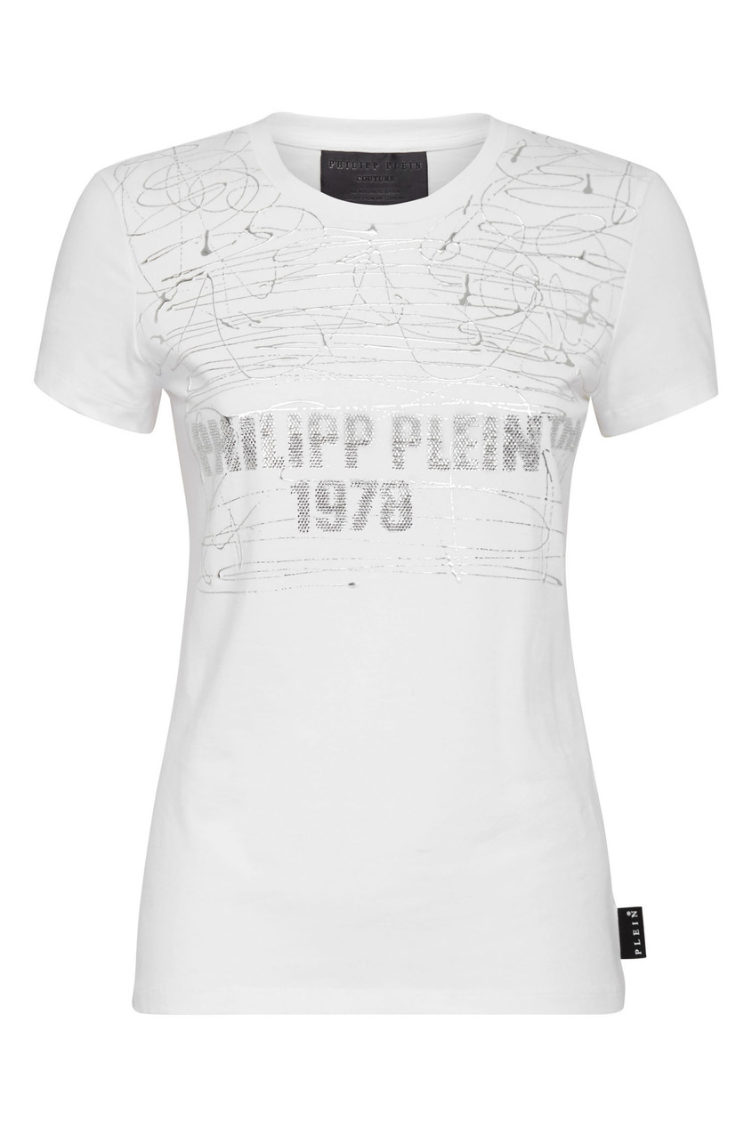 фото Белая футболка с серебристым узором Philipp plein