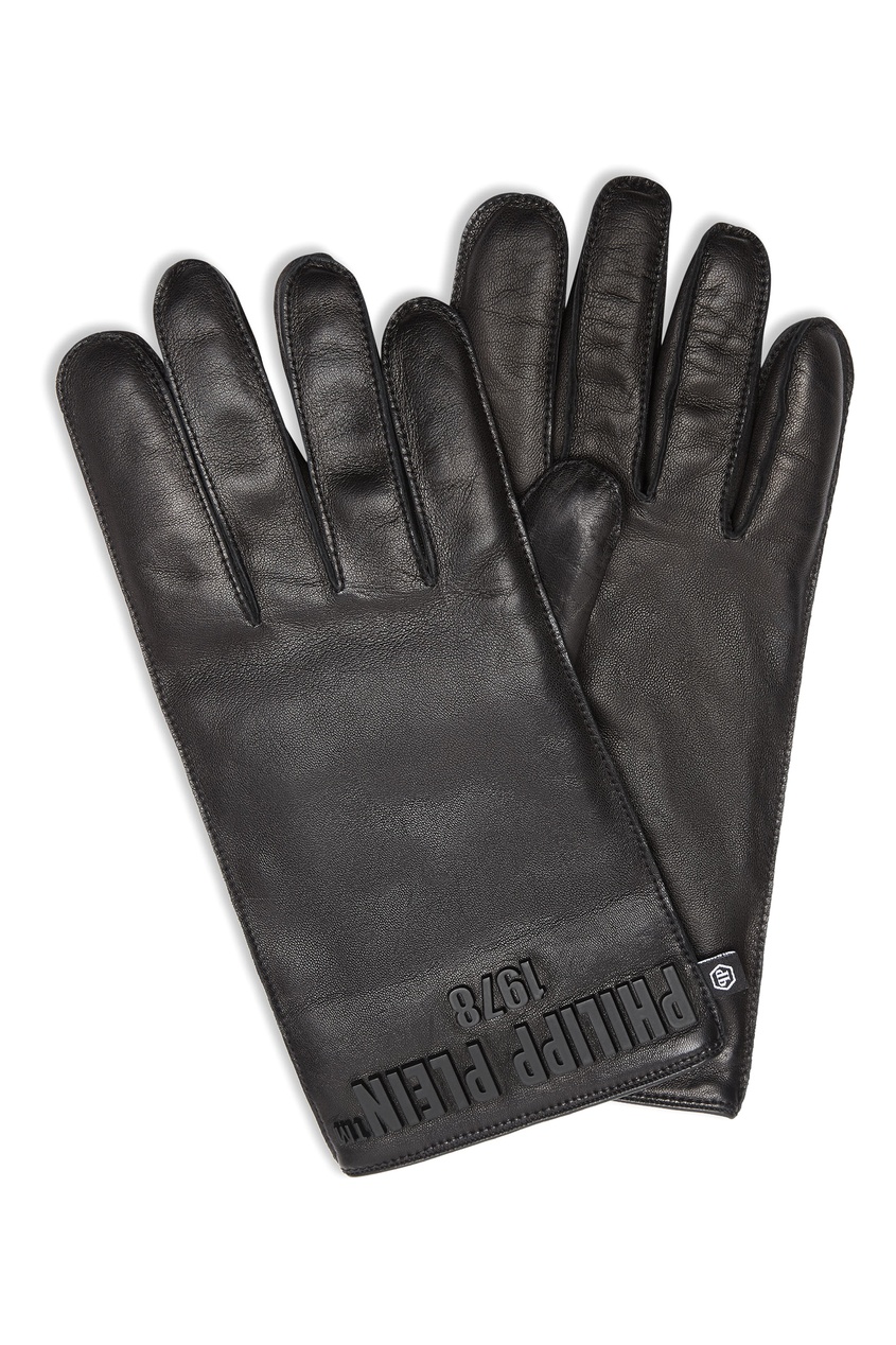 фото Черные перчатки с логотипом Philipp plein
