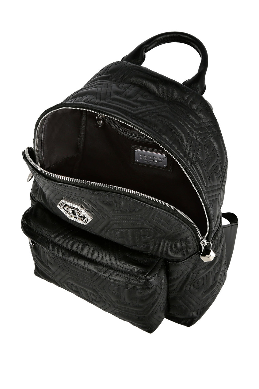 фото Черный рюкзак с фактурными монограммами Philipp plein