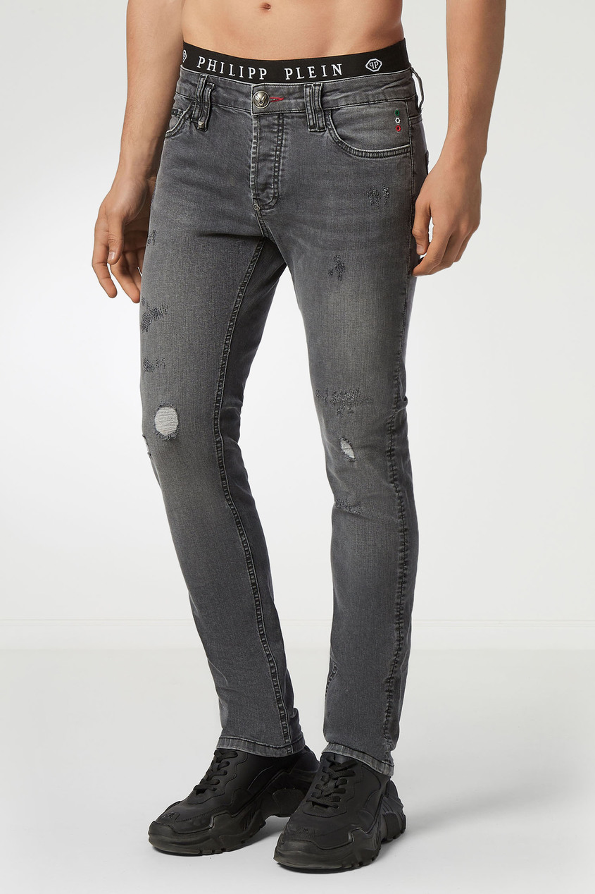 фото Серые джинсы с потертостями philipp plein