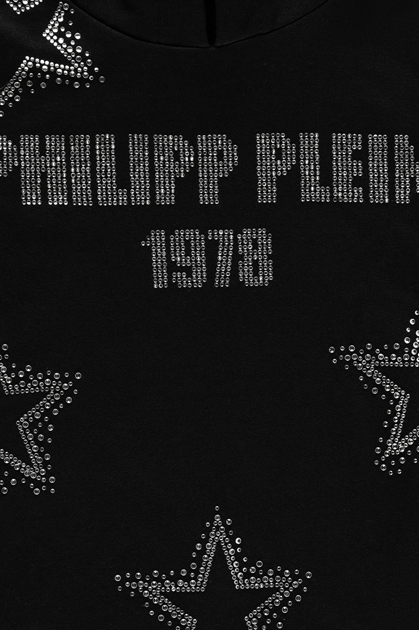 фото Черное худи с кристальными звездами Philipp plein kids