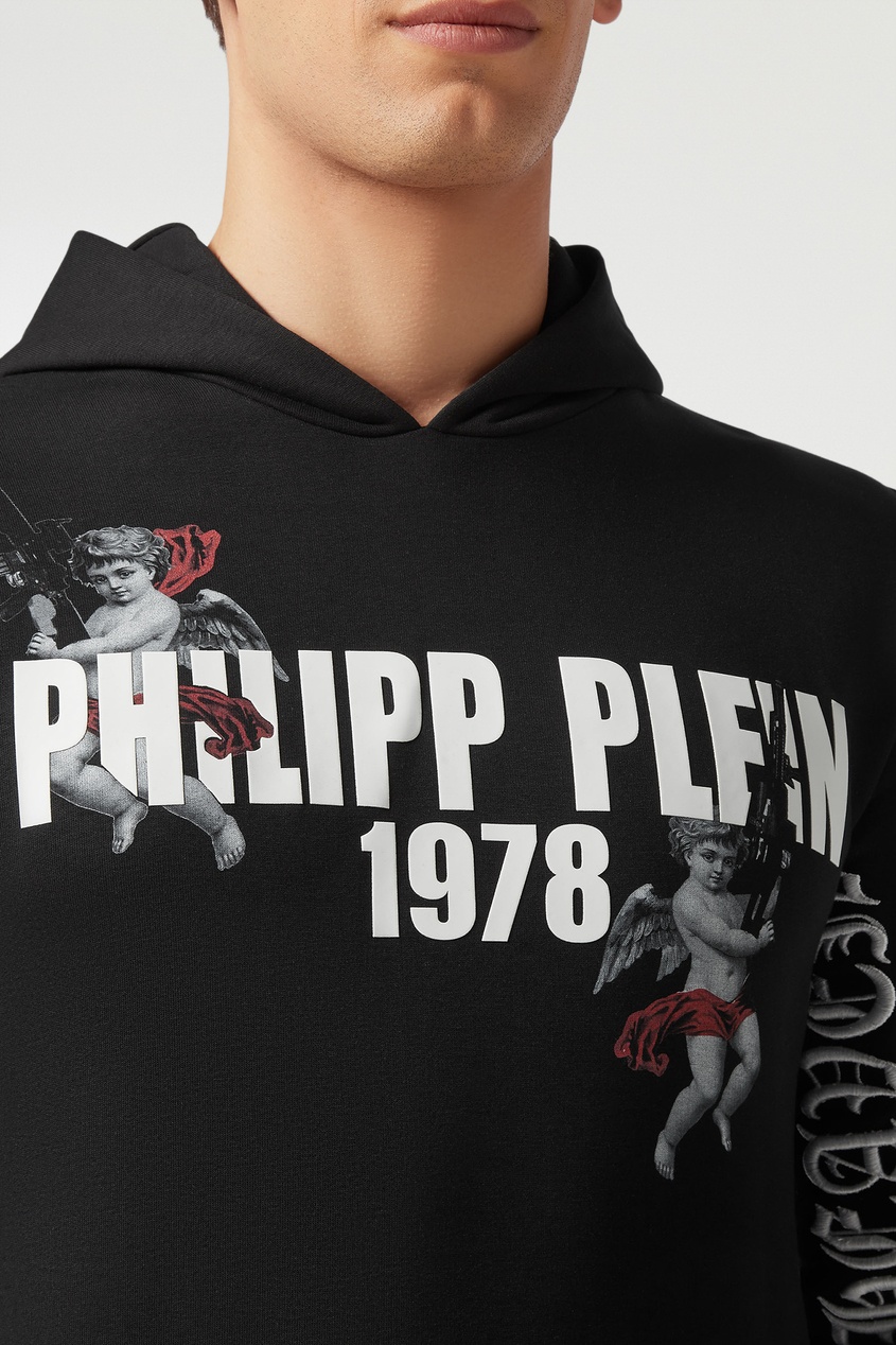 фото Черное худи с принтами Philipp plein