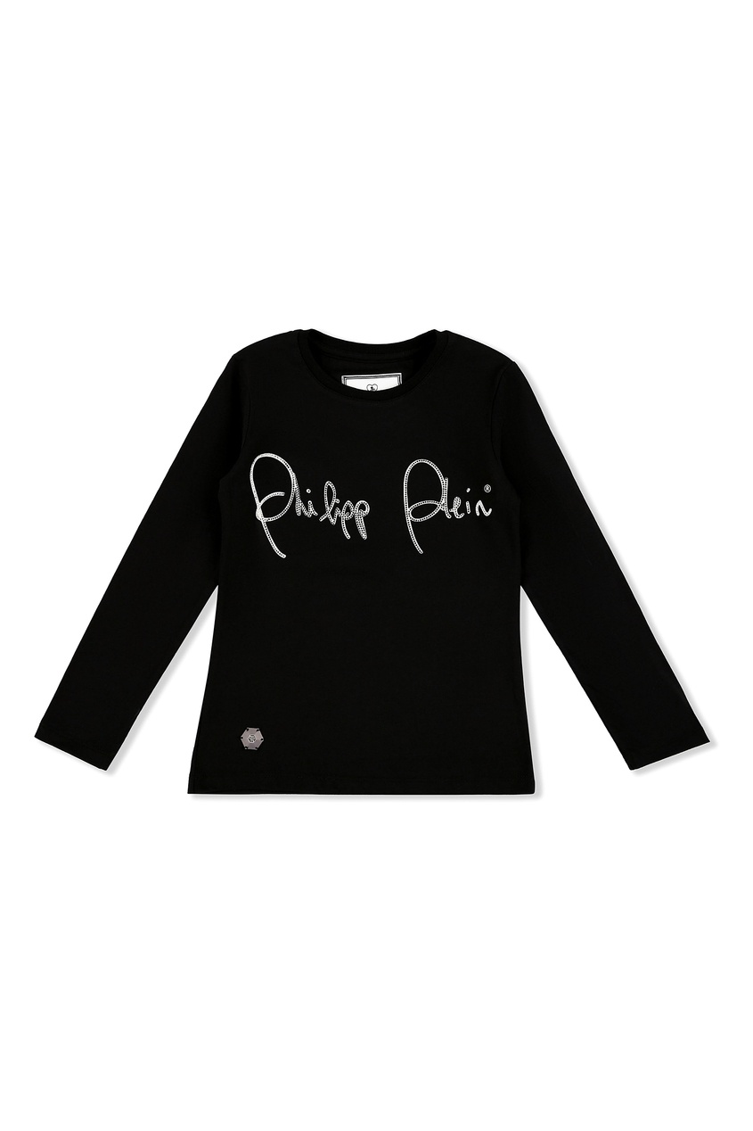 фото Черный лонгслив из тонкого трикотажа philipp plein kids