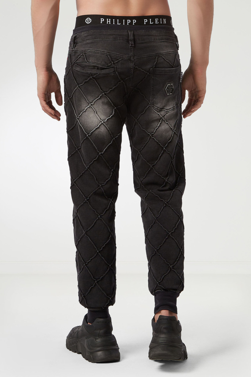 фото Серые джинсовые брюки с декоративными швами philipp plein