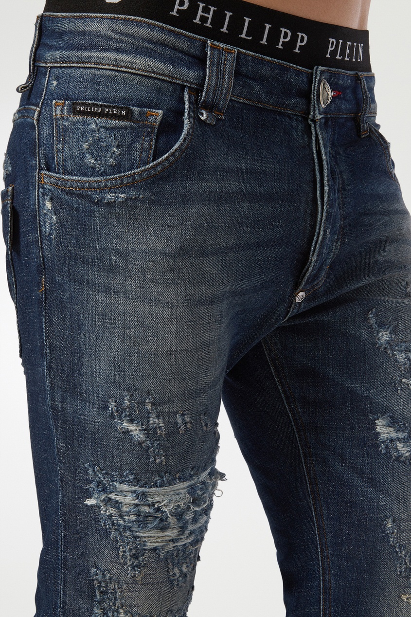 фото Синие джинсы с эффектом потертости Philipp plein