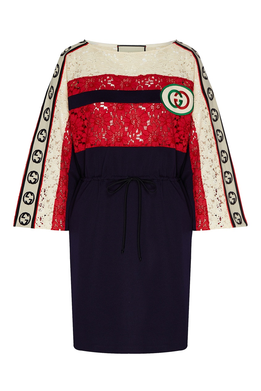 фото Платье с логотипами и кружевной вставкой Gucci