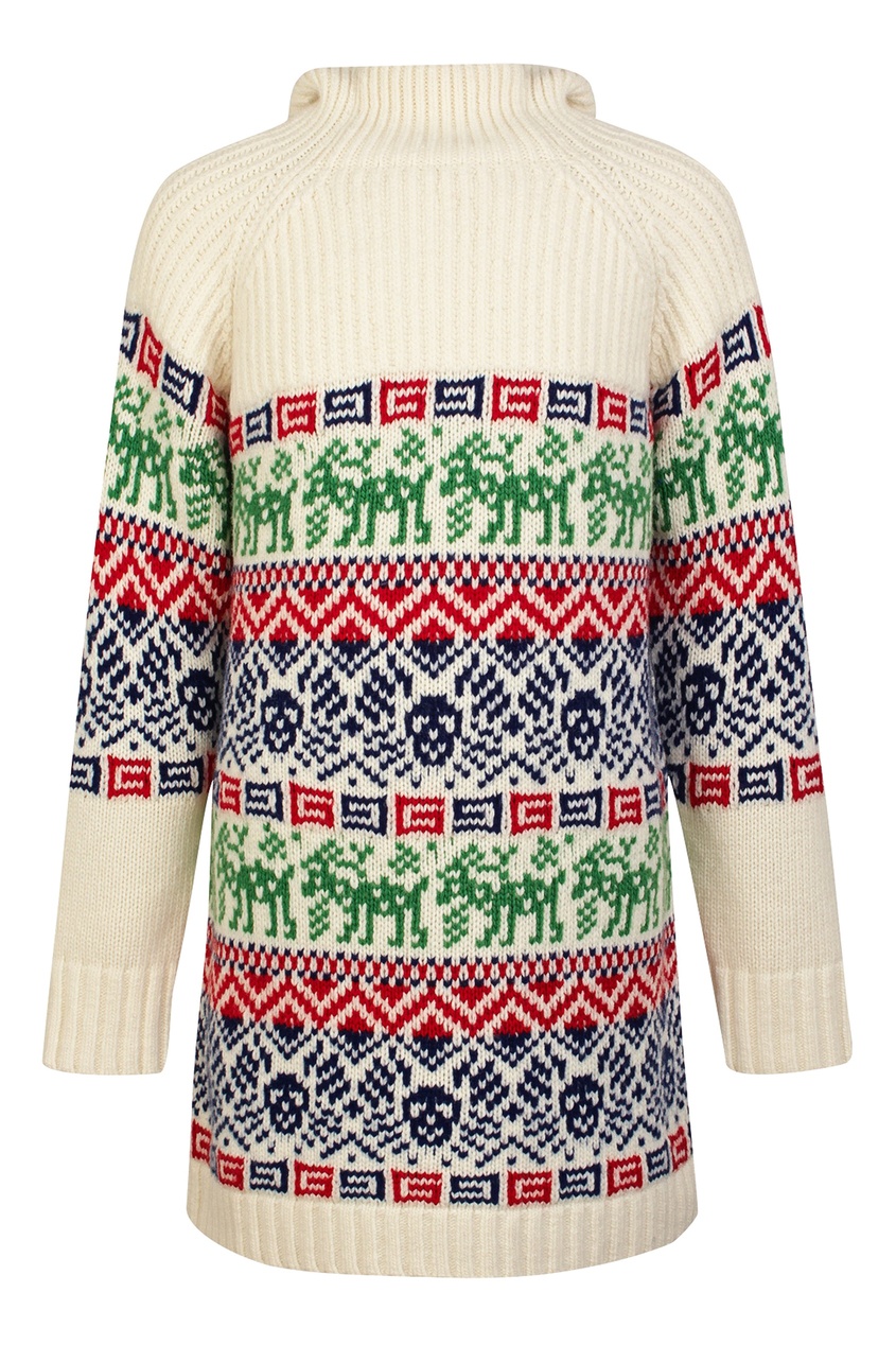 Белый шерстяной джемпер с цветным орнаментом Gucci Kids