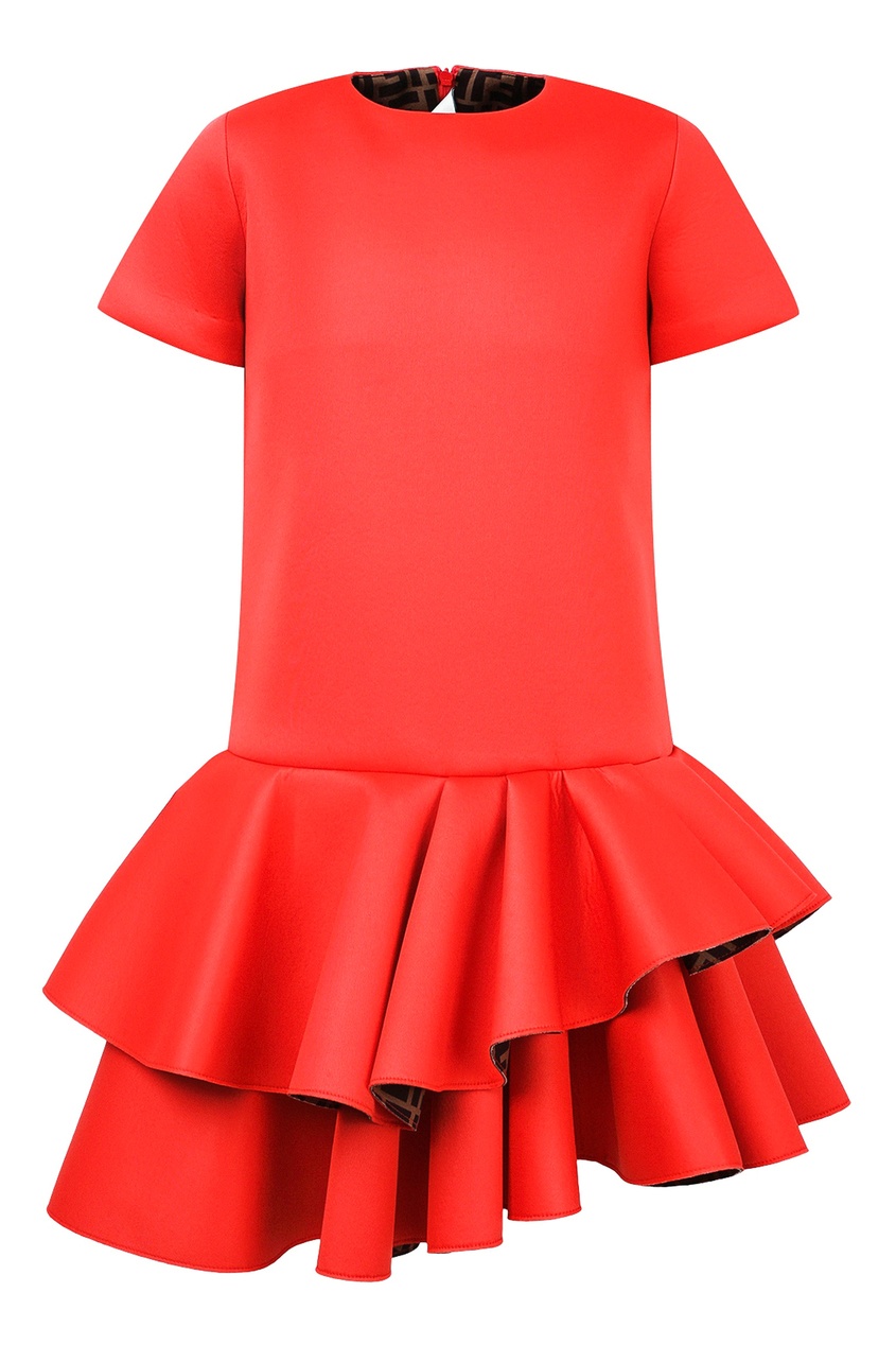 фото Ярко-красное платье из полиуретана с крупными воланами fendi