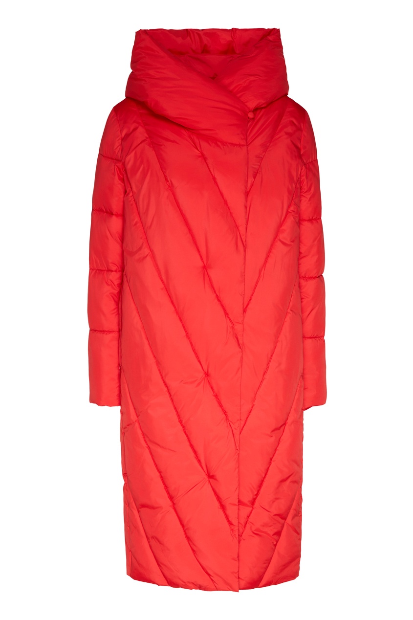 фото Красное стеганое пальто с капюшоном milamarsel
