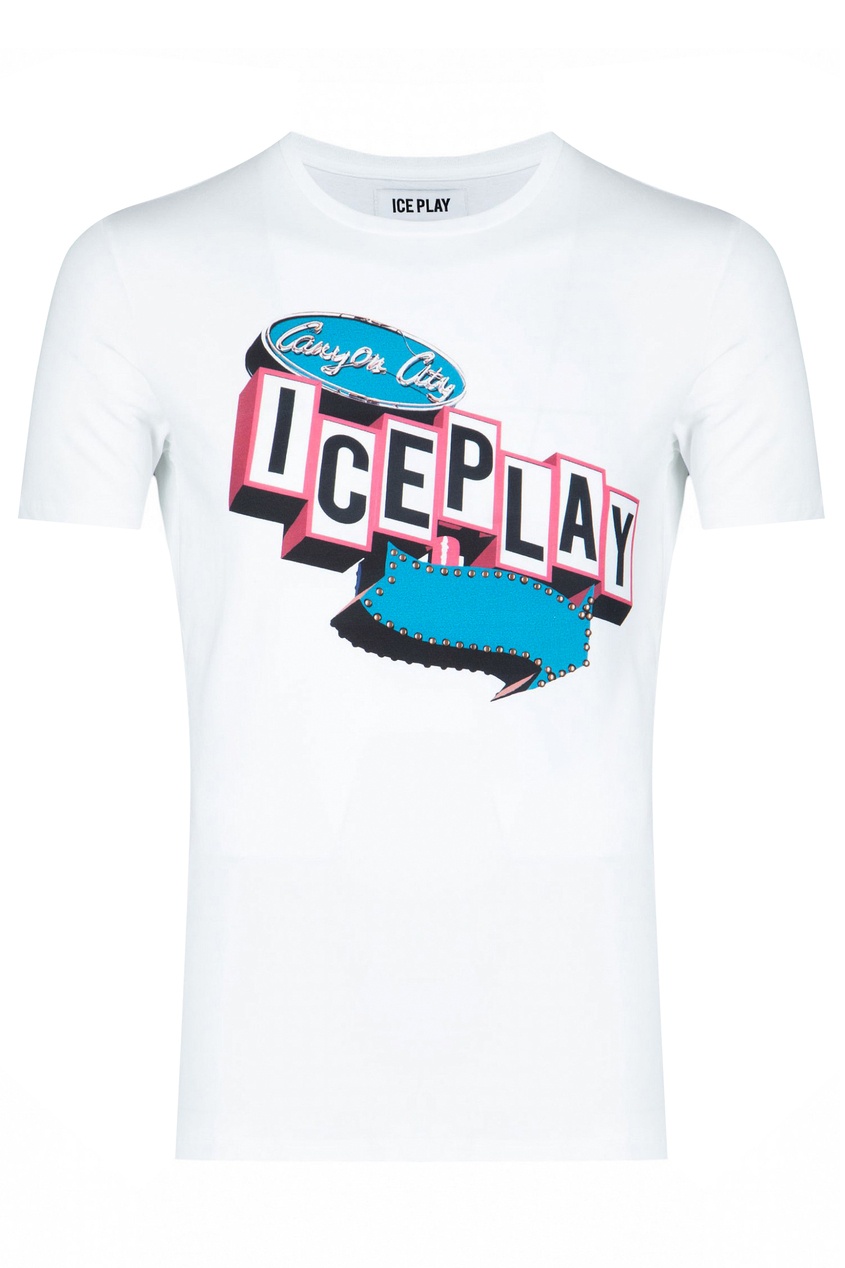 фото Белая хлопковая футболка с принтом ice play