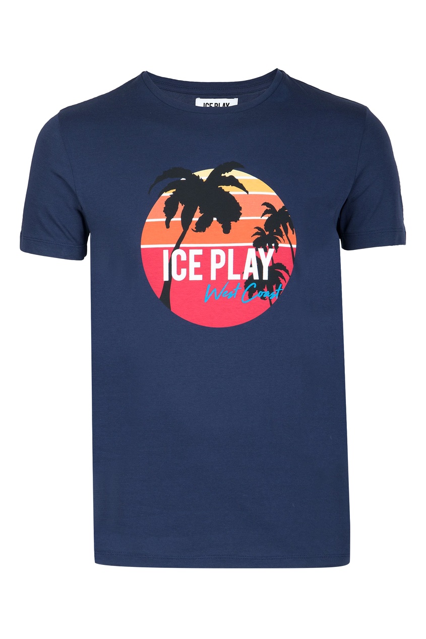 фото Темно-синяя футболка с принтом ice play