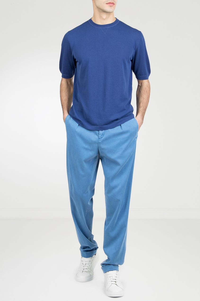 фото Голубые брюки с эластичным поясом Marco pescarolo