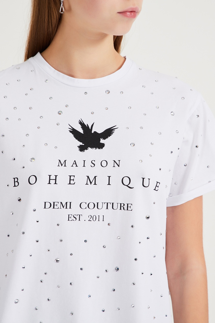 фото Белая футболка с кристаллами maison bohemique