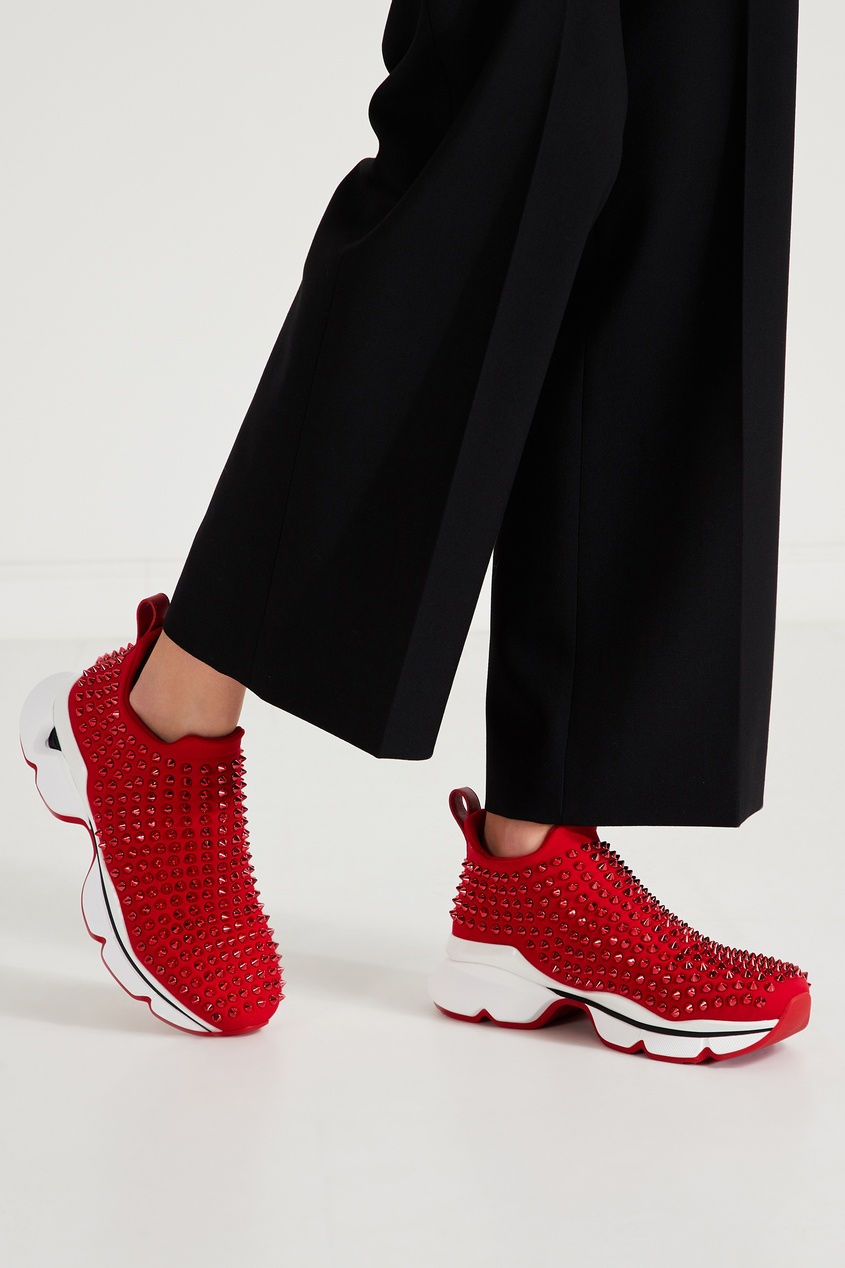 фото Бело-красные кроссовки с шипами Spike Sock Donna Christian louboutin