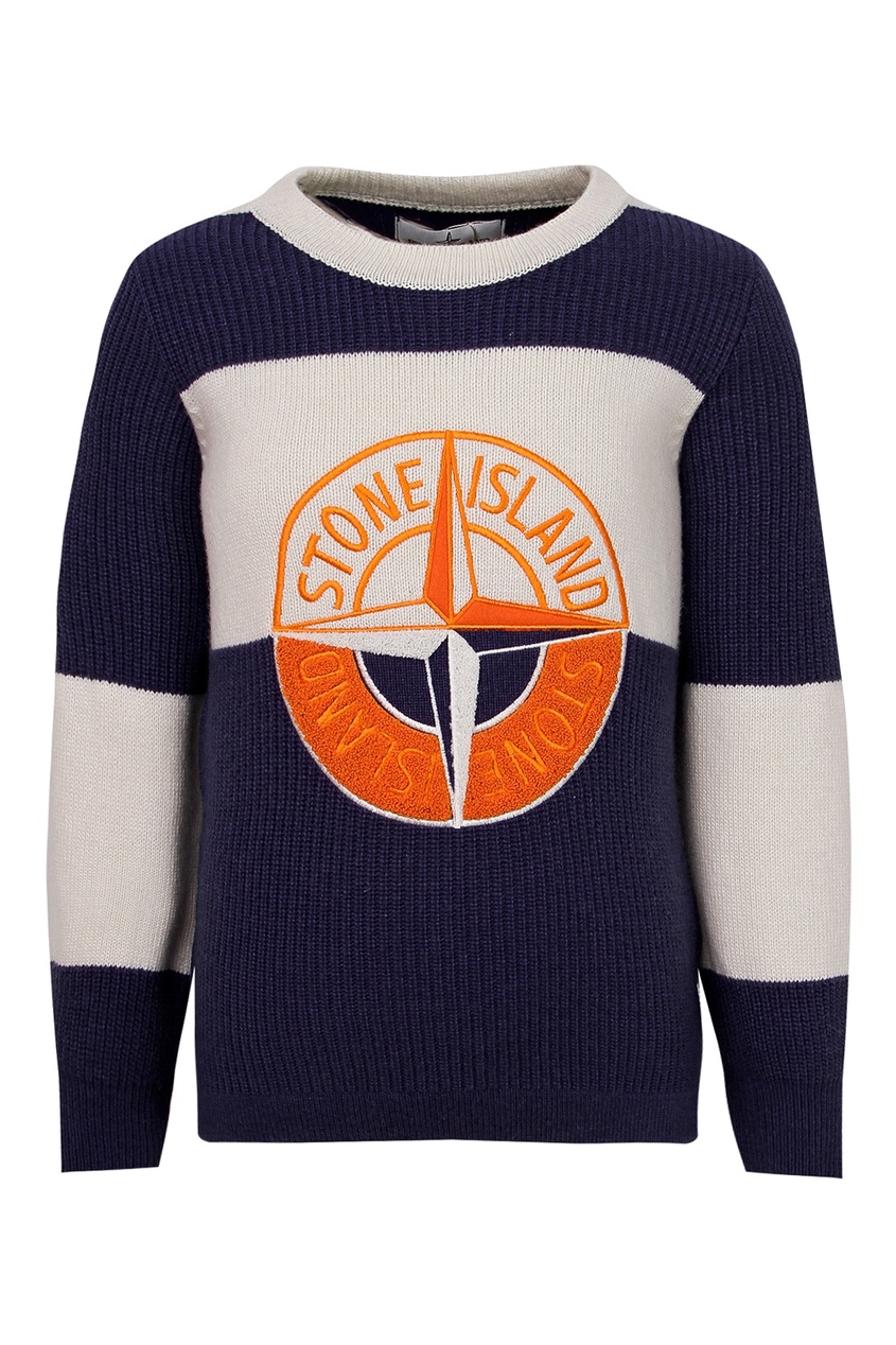 фото Сине-белый свитер с логотипом stone island kids