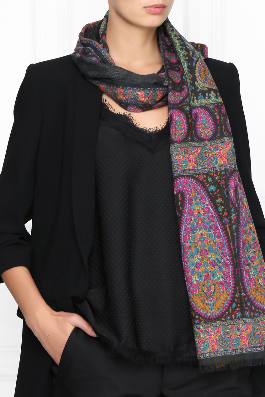 фото Черный шарф с узором пейсли Etro