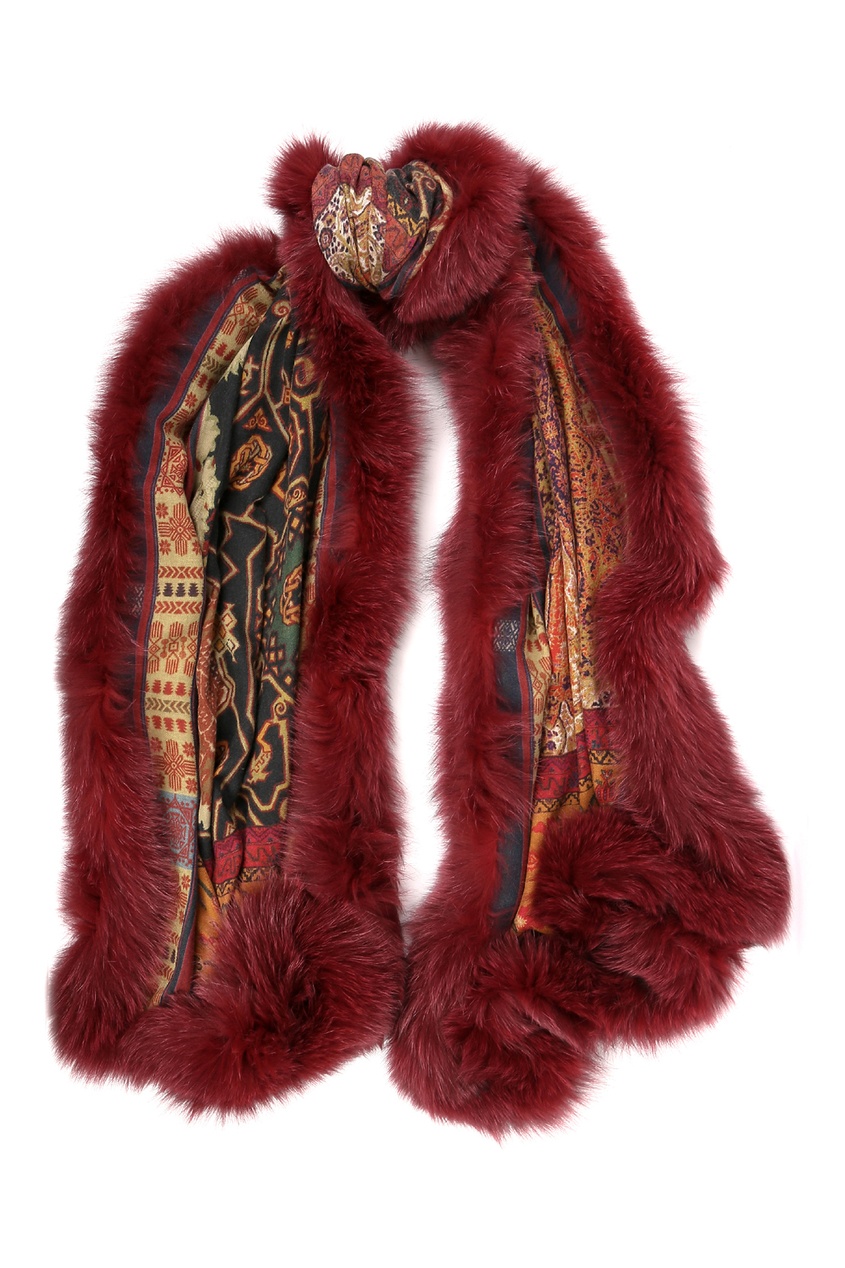 фото Кашемировый шарф с бордовым мехом Etro
